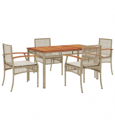 vidaXL 5 Piece Garden Dining Set with Cushions Beige Poly Rattan