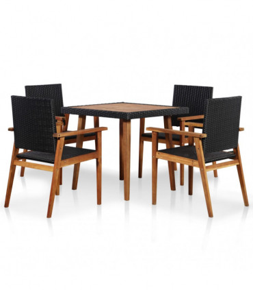 vidaXL 5 Piece Outdoor Dining Set Poly Rattan Black and Brown