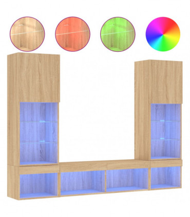 vidaXL 5 Piece TV Wall Units with LED Sonoma Oak Engineered Wood