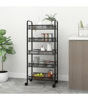vidaXL 5-Tier Kitchen Trolley Black 46x26x105 cm Iron