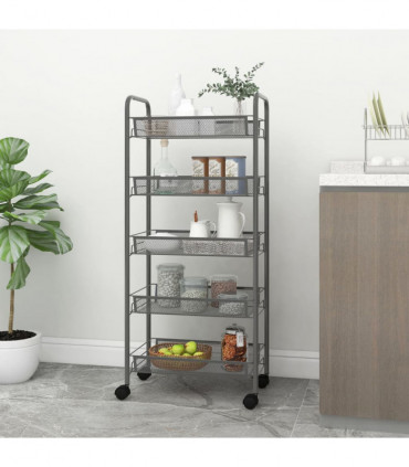 vidaXL 5-Tier Kitchen Trolley Grey 46x26x105 cm Iron