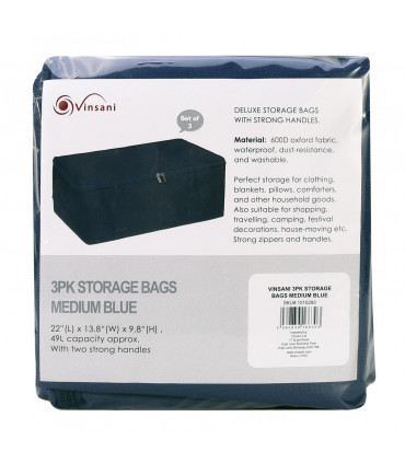 STORAGE BAGS 3PK Medium Blue 600D Oxford fabric 50L 105L Clothing blankets
