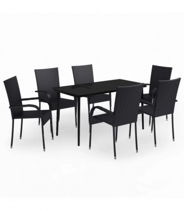 vidaXL 7 Piece Garden Dining Set Black