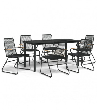 vidaXL 7 Piece Garden Dining Set Black PVC Rattan