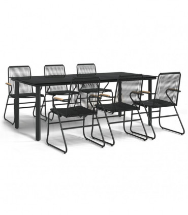vidaXL 7 Piece Garden Dining Set Black PVC Rattan