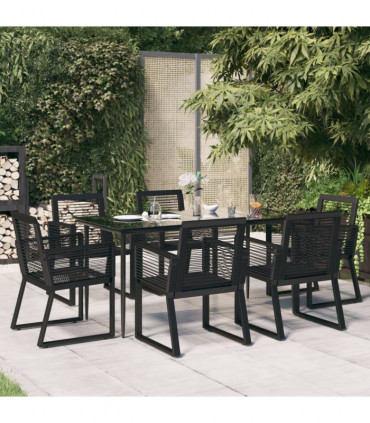vidaXL 7 Piece Garden Dining Set Black PVC Rattan