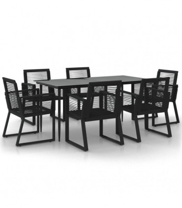 vidaXL 7 Piece Garden Dining Set Black PVC Rattan