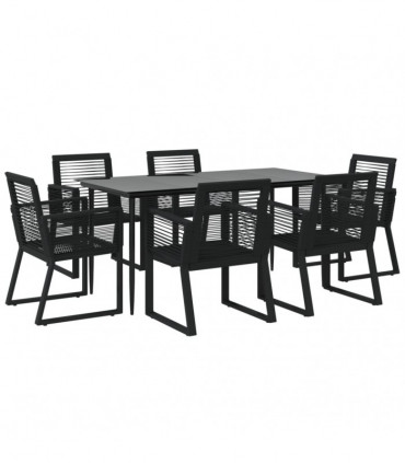 vidaXL 7 Piece Garden Dining Set Black PVC Rattan