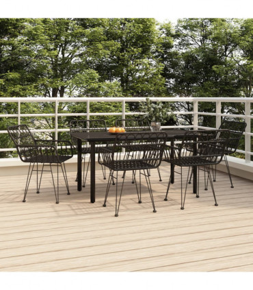vidaXL 7 Piece Garden Dining Set Black Poly Rattan