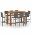 vidaXL 9 Piece Garden Bar Set with Cushions Poly Rattan Grey