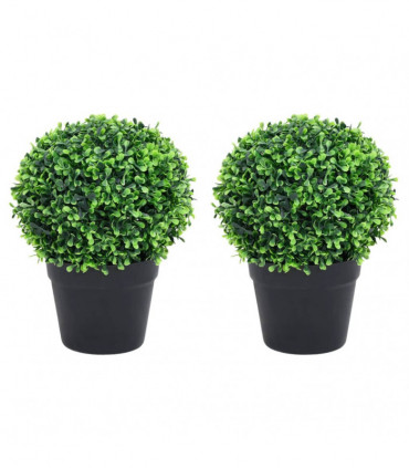 vidaXL Artificial Boxwood Plants 2 pcs with Pots Ball Shaped Green 37 cm