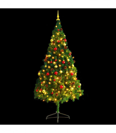 vidaXL Artificial Pre-lit Christmas Tree with Baubles Green 210 cm