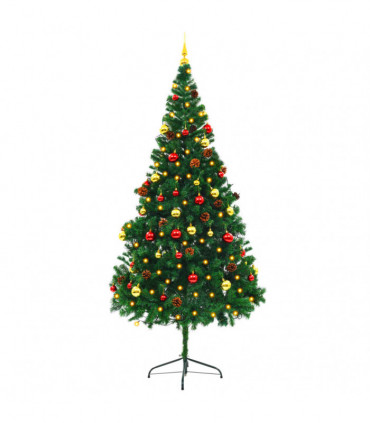 vidaXL Artificial Pre-lit Christmas Tree with Baubles Green 210 cm