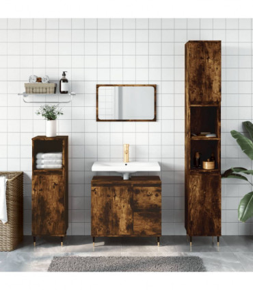 vidaXL Bathroom Cabinet Smoked Oak 30x30x190 cm Engineered Wood