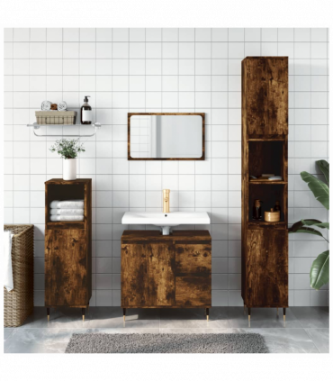 vidaXL Bathroom Cabinet Smoked Oak 30x30x190 cm Engineered Wood