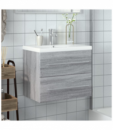 vidaXL Bathroom Sink Cabinet with Built-in Basin Grey Sonoma