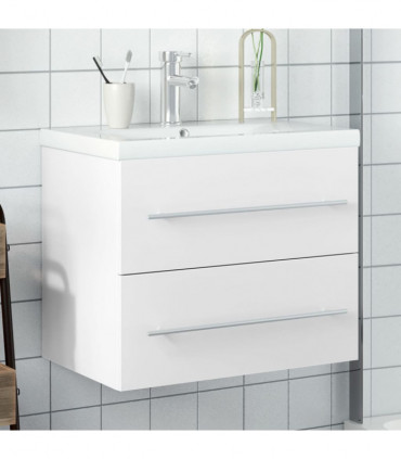vidaXL Bathroom Sink Cabinet with Built-in Basin White