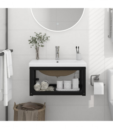 vidaXL Bathroom Washbasin Frame with Built-in Basin Black Iron