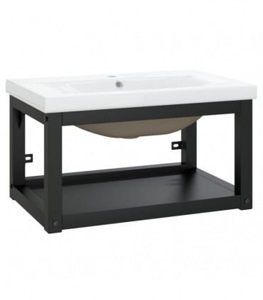 vidaXL Bathroom Washbasin Frame with Built-in Basin Black Iron