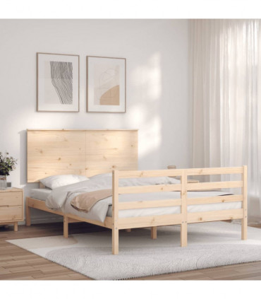 vidaXL Bed Frame with Headboard 140x190 cm Solid Wood