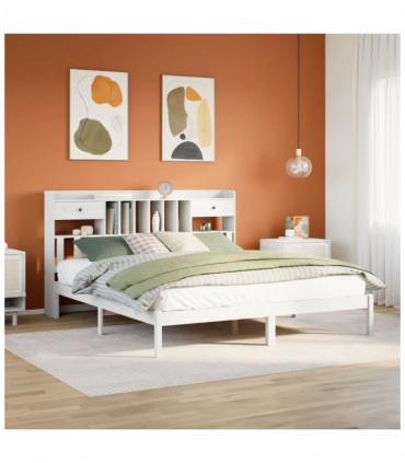 vidaXL Bookcase Bed without Mattress White 180x200 cm Super King Solid Wood Pine