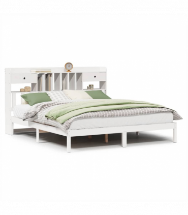 vidaXL Bookcase Bed without Mattress White 180x200 cm Super King Solid Wood Pine
