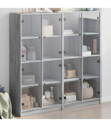 vidaXL Bookcase with Doors Grey Sonoma 136x37x142 cm Engineered Wood