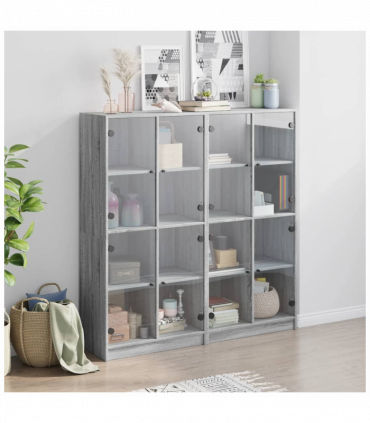 vidaXL Bookcase with Doors Grey Sonoma 136x37x142 cm Engineered Wood