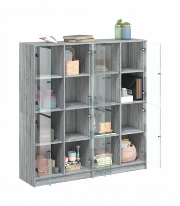 vidaXL Bookcase with Doors Grey Sonoma 136x37x142 cm Engineered Wood