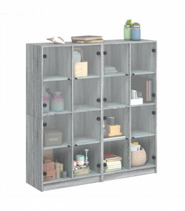 vidaXL Bookcase with Doors Grey Sonoma 136x37x142 cm Engineered Wood