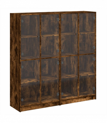 vidaXL Bookcase with Doors Smoked Oak 136x37x142 cm Engineered Wood