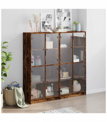 vidaXL Bookcase with Doors Smoked Oak 136x37x142 cm Engineered Wood