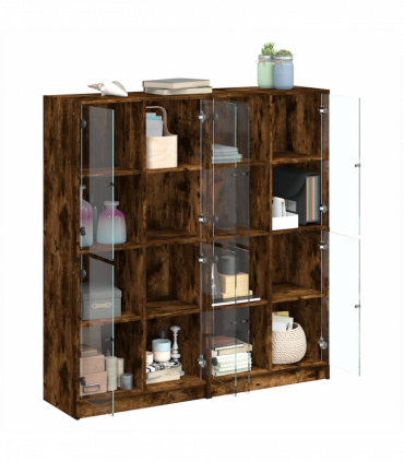 vidaXL Bookcase with Doors Smoked Oak 136x37x142 cm Engineered Wood