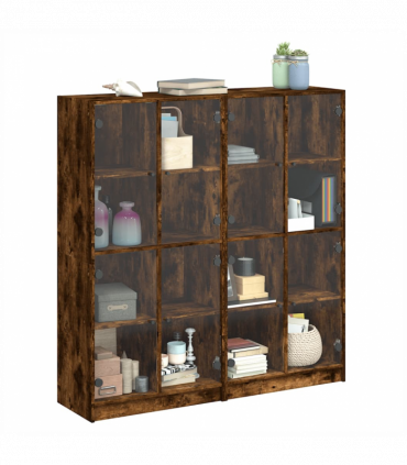 vidaXL Bookcase with Doors Smoked Oak 136x37x142 cm Engineered Wood