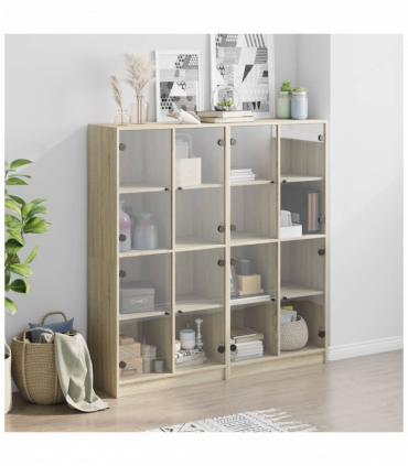 vidaXL Bookcase with Doors Sonoma Oak 136x37x142 cm Engineered Wood