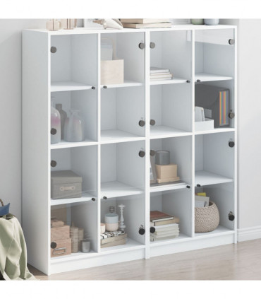 vidaXL Bookcase with Doors White 136x37x142 cm Engineered Wood