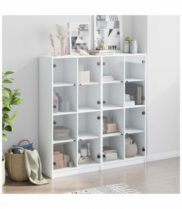 vidaXL Bookcase with Doors White 136x37x142 cm Engineered Wood