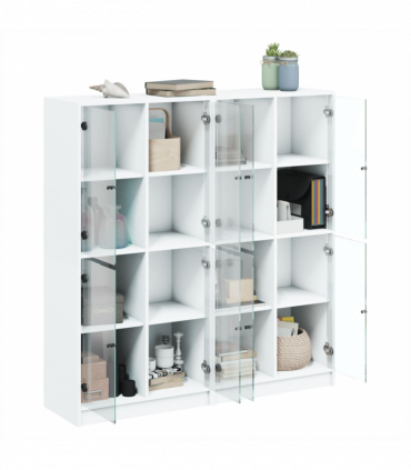 vidaXL Bookcase with Doors White 136x37x142 cm Engineered Wood
