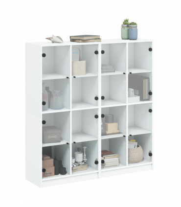 vidaXL Bookcase with Doors White 136x37x142 cm Engineered Wood