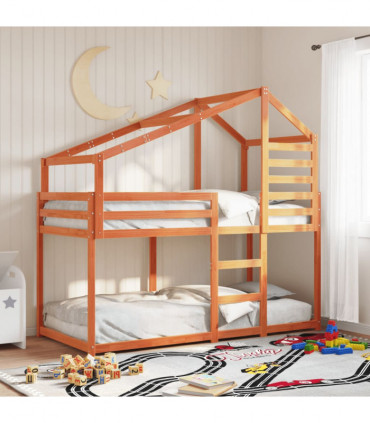 vidaXL Bunk Bed with Roof Wax Brown 90x200 cm Solid Wood Pine
