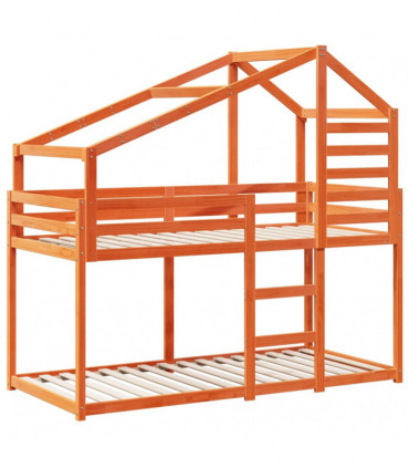 vidaXL Bunk Bed with Roof Wax Brown 90x200 cm Solid Wood Pine