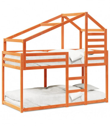 vidaXL Bunk Bed with Roof Wax Brown 90x200 cm Solid Wood Pine