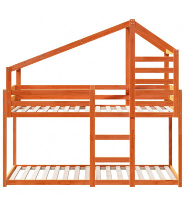 vidaXL Bunk Bed with Roof Wax Brown 90x200 cm Solid Wood Pine