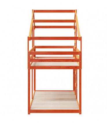 vidaXL Bunk Bed with Roof Wax Brown 90x200 cm Solid Wood Pine