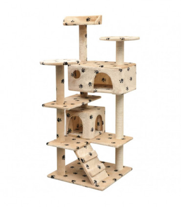vidaXL Cat Tree with Sisal Scratching Posts 125 cm Paw Prints Beige