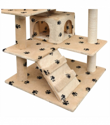 vidaXL Cat Tree with Sisal Scratching Posts 125 cm Paw Prints Beige