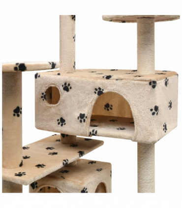 vidaXL Cat Tree with Sisal Scratching Posts 125 cm Paw Prints Beige