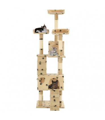 vidaXL Cat Tree with Sisal Scratching Posts 170 cm Paw Prints Beige