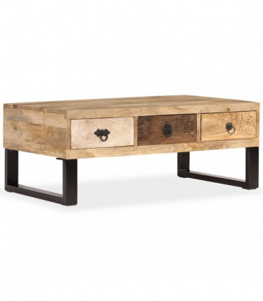 vidaXL Coffee Table with 3 Drawers Solid Mango Wood 90x50x35 cm
