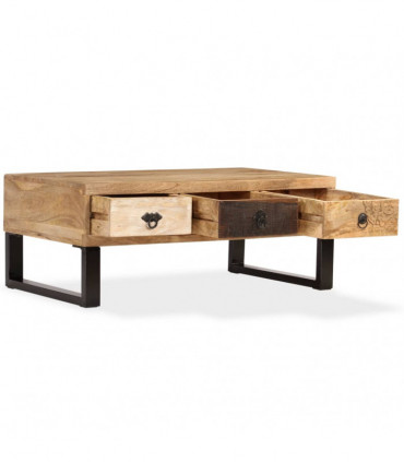 vidaXL Coffee Table with 3 Drawers Solid Mango Wood 90x50x35 cm